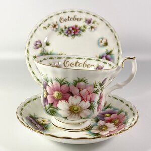 Royal Albert flower of the month October,  cup & saucer with bread plate England